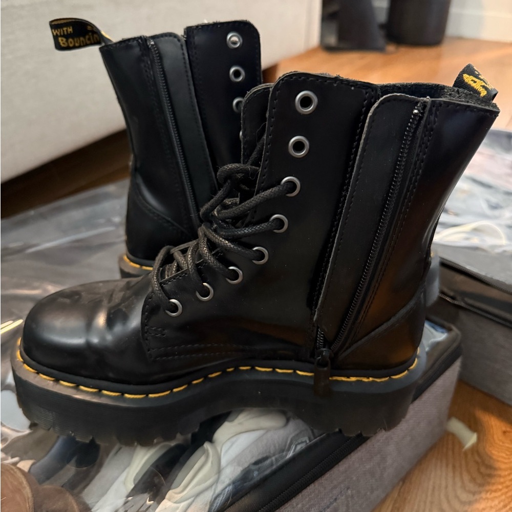 Dr. Martens Black Combat Boots with Yellow Accents